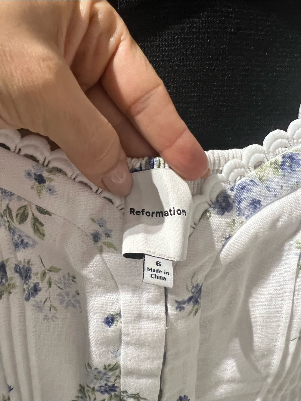 Reformation White Crop Blouse with Blue Floral Print - Picture 3 of 3